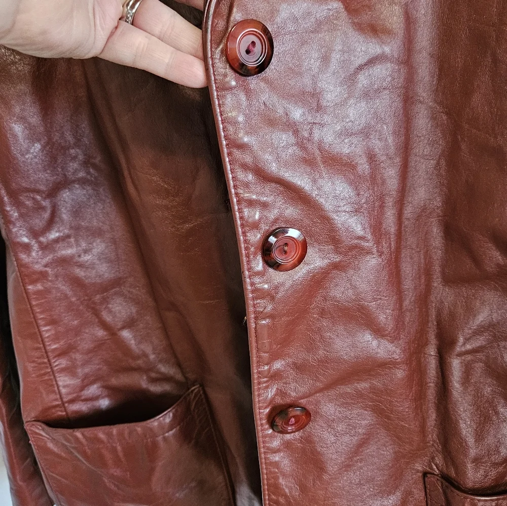 Vintage T & B faux Leather Fashion Jacket Size L Burnt red color - Picture 2 of 7